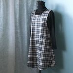 濃グレー×茶のチェック　ふんわり・すっきりエプロンドレス92