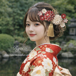 ⚠️受注制作【深紅×乳白色】卒業式　成人式　結婚式　七五三　つまみ細工髪飾り　赤　アイボリー　乳白色　紅白　ナチュラルカラー　深紅　