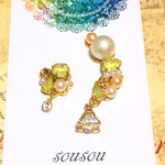 コットンパールとイエロービジューの秋イヤーカフとピアス（イヤリング）のセット 