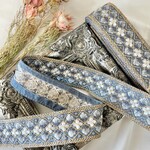 50cm  インド刺繍リボン  シルク  小花柄  ダークブルー  #ms7