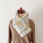 ♥️洗濯OK♥️暖か可愛い　ジャガードニット×プードルボア　マフラー　花柄　ボタニカル　ファー