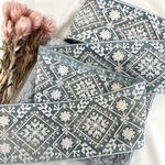 30cm/50cm  インド刺繍リボン 9cm幅  チュール  ひし形柄  ブルー  #sr44