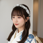本物の紫陽花を使った世界で１つのカチューシャ風ヘッドドレス　No.1s シルバーカチューシャ　紫陽花×かすみ草　バックカチューシャ　花冠　ウェディング　卒業式　結婚式　成人式　フラワーカチューシャ