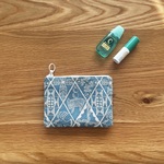 symphony  ミニ フラット ポーチ　14  ミナペルホネン の刺繍生地 mina perhonen  ブルー　ポケットつき
