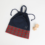 タータンチェック×ネイビー　名入れ刺繍　体操着入れ　女の子