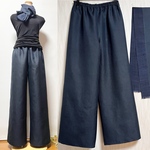 亀甲紬＊股下74cmワイドパンツ＋ストール＊裏地付き＊着物リメイク