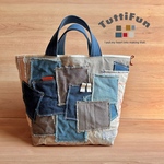 tuttifun＊Blue Square Pattern Canvas Tote     A221