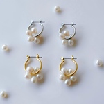 淡水パールフラワーリング フープピアス チタンピアス サージカルステンレス 2way ピアス イヤリング ゴールド シルバー 金属アレルギー対応 チタンピアス フォーマル 揺れる パール ピアス 