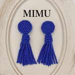 【ビーズ刺繍】ブルーのビーズ フリンジ サージカルステンレス ピアス 蝶バネ イヤリング
