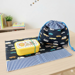 サイズが選べる！北欧☆黒車×ストライプ🎵お弁当袋＆ランチョンマット
