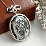 【再販】Lily of the valley ヴィンテージ インタリオ すずらん の ネックレス  ヘマタイト ご褒美アクセサリー アンティーク シルバー