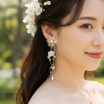 【 優美な 揺れ感が 魅力的 クリアフラワーに 蝶とパールが揺れる2wayピアス/イヤリング】 ブライダル ウェディング お呼ばれ ゴールドフラワー 花  フォト 結婚式  小顔効果 No.168
