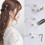 バタフライ ヘアクリップ付き パールヘアアクセサリー ヘッドドレス ブライダル 