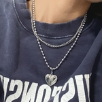 2way ステンレス　ボールチェーン　ハートネックレス　シルバーネックレス　マリア　ネックレス　２連　レイヤード　メンズ　メンズライク
