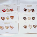 バレンタイン　チョコ　Valentine  ハート　モカ　アッシュ　ダーク　アクセサリー　大人かわいい　イヤリング　ピアス　3粒セット　6色から選べる