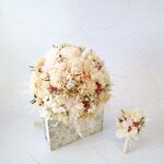 くすみピンクなナチュラリーブーケ　ブライダルブーケ　　ドライフラワー　プリザーブドフラワー　結婚式　ブーケ