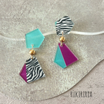 RUKIRIRIA #801 アクリルゼブラ変形ピアス  大ぶりピアス  カラフルピアス　ターコイズブルー×パープル