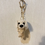 【maronkiki様専用】編みぐるみ犬キーホルダー:ミニチュアダックス(ロングコート/クリーム)