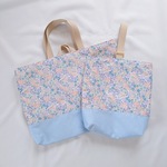 【touko2484様専用】2点セット　水色花柄/切替サックス レッスンバッグ&上靴入れ