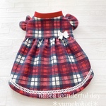 レッド＊かすれ風チェックのワンピース/犬服