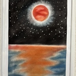 パステルアート[送料無料] red moon🌕　原画　額入り