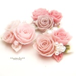 【★4】樹脂粘土　ピンク系の薔薇ブーケ（3ケ）　パーツ　ハンドメイド　アクセサリー素材