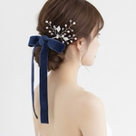 ネイビー / ワイド ベロアリボン の ポニーフック ベルベット 結婚式 ヘアリボン