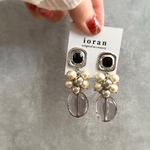 スクエアシルバー✳︎コットンパール✳︎じゃらじゃら✳︎ハンドメイドピアス イヤリング