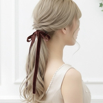 ♥️400【ダークブラウン】ベロアリボン ポニーフック 結婚式 卒業式 成人式 ベルベットリボン ヘアアクセサリー 