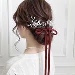 ♥️100 【ダークパープル】ベロアリボン の ポニーフック  ヘアリボン ベルベット