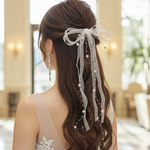 【ホワイト】パール　シアーリボン　ヘアリボン　ヘアアクセサリー　　　ポニーフック　ブライダル