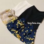 送料無料♡【ナチュラル】  ミモザ柄 ワンピース 綿麻生地 XXS〜 犬服 オーダー ドッグウェア ワッフル生地 リボン 2段スカート