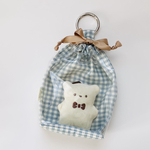 【Sラムネ】前面クリアぬい巾着｜ポーチ ちびぬい はぴぬい  15cmぬい 10cmぬい ぬいぐるみ ぬいポーチ 巾着袋 リボン コスメポーチ クリア くすみカラー 透明 PVC カラビナ 推し活