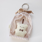【Sピンク】前面クリアぬい巾着｜ポーチ ちびぬい はぴぬい  15cmぬい 10cmぬい ぬいぐるみ ぬいポーチ 巾着袋 リボン コスメポーチ クリア くすみカラー 透明 PVC カラビナ 推し活