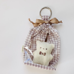 【Sラベンダー】前面クリアぬい巾着｜ポーチ ちびぬい はぴぬい  15cmぬい 10cmぬい ぬいぐるみ ぬいポーチ 巾着袋 リボン コスメポーチ クリア くすみカラー 透明 PVC カラビナ 推し活