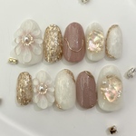 サイズオーダー❤︎ニュアンスネイルチップ　ぷっくりフラワー　もやもや　春　