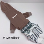 オーダー犬服 シャツ重ね着風 スウェットロンパース ブラウン