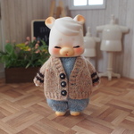 袖ライン入りカーディガン【ベージュ・焦茶のライン】❤︎handmade❤︎小さな動物系ドールサイズ