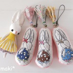 チビうさぎプリント×刺繍のストラップ♪ブルーワンピ