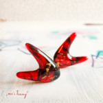 ◇◆Vintage Style マーブル ブーメラン ピアス・イヤリング◆◇【レッド×ブラック】