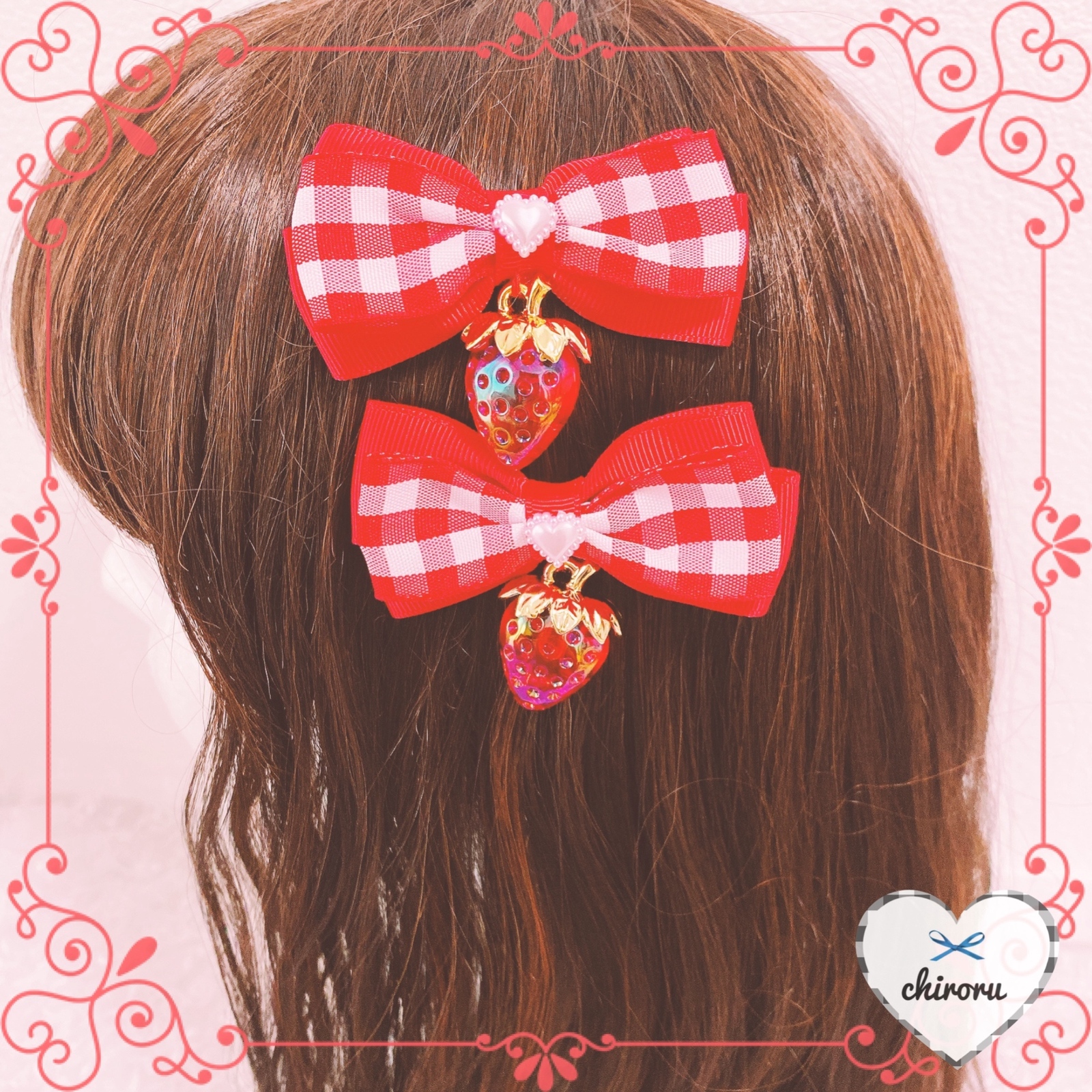 ハートチョコレート♡ヘアクリップ(水色×ブラウン) リボン ロリィタ 