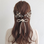  【アイボリー】ワイヤーポニー  紐アレンジ  ヘアアクセサリー ヘアワイヤー