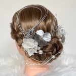 【水引（加工なし）】シルバーメタルフラワーと水引の髪飾り　ヘアアクセサリー　結婚式　成人式　卒業式　発表会　前撮り　少なめ　少量　銀　白　ホワイト　和装　着物　水引　金箔　HL023