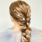 パールの髪飾り　髪飾り　ヘアアクセサリー　結婚式　お呼ばれ　成人式　卒業式　発表会　前撮り　浴衣　編みおろし　ショート　少なめ　少量　パール　水引　金箔　HS009