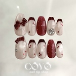 つけ外し自由なジェルネイル┊︎❛ rosy mood ❜ 新作┊︎ 大人ネイルチップ 韓国ネイルチップ マグネットネイル 赤ネイル 成人式 結婚式 お呼ばれ