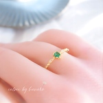 新作　シンプル　数量限定　18K　高品質　繊細　 上品　大人可愛い　ひと粒　グリーン　CZダイヤ　宝石　リング　指輪