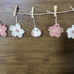 桜のガーランド　シマエナガ　レース糸　編み物