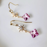 クリアピンクトパーズとゴールドの星の小さめ揺れるかわいいピアス（イヤリング）プレゼント サージカルステンレス 誕生石 再販 クリスマス 冬 秋冬 秋