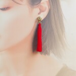 レジンのピアス☆クリスタルとタッセル☆レッド