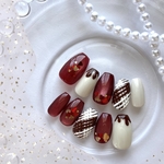 ネイルチップ　マグネットネイル　バレンタインネイル　チョコ　ボルドー